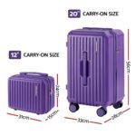 Wanderlite 2pcs Trunk Luggage Suitcase Travel Carry On TSA Lock 12" 20" Purple - Image 2
