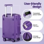 Wanderlite 2pcs Trunk Luggage Suitcase Travel Carry On TSA Lock 12" 20" Purple - Image 5