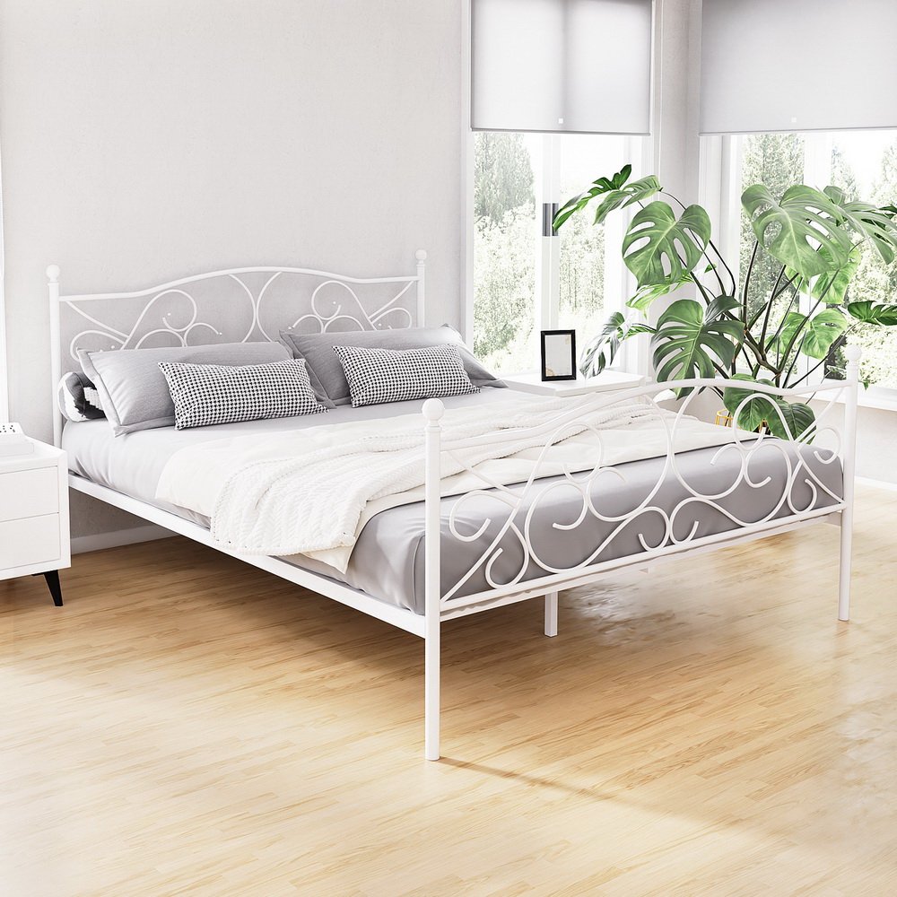 MBED-C-GROA-Q-WH-AB-223156-07.jpg Artiss Bed Frame Queen Size Metal Bed Frame GROA - Image 1