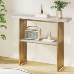 Artiss Console Table Marble Effect White&Gold - Image 8