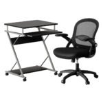 Artiss Computer Desk Mesh Office Chair Set Desks with Keyboard Shelf Try Black