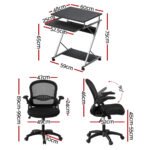 Artiss Computer Desk Mesh Office Chair Set Desks with Keyboard Shelf Try Black - Image 2