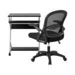 Artiss Computer Desk Mesh Office Chair Set Desks with Keyboard Shelf Try Black - Image 3