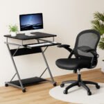 Artiss Computer Desk Mesh Office Chair Set Desks with Keyboard Shelf Try Black - Image 7