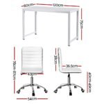 Artiss Computer Desk 120cm Executive Office Chairs Set PU Leather Low Back White - Image 2