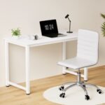 Artiss Computer Desk 120cm Executive Office Chairs Set PU Leather Low Back White - Image 7