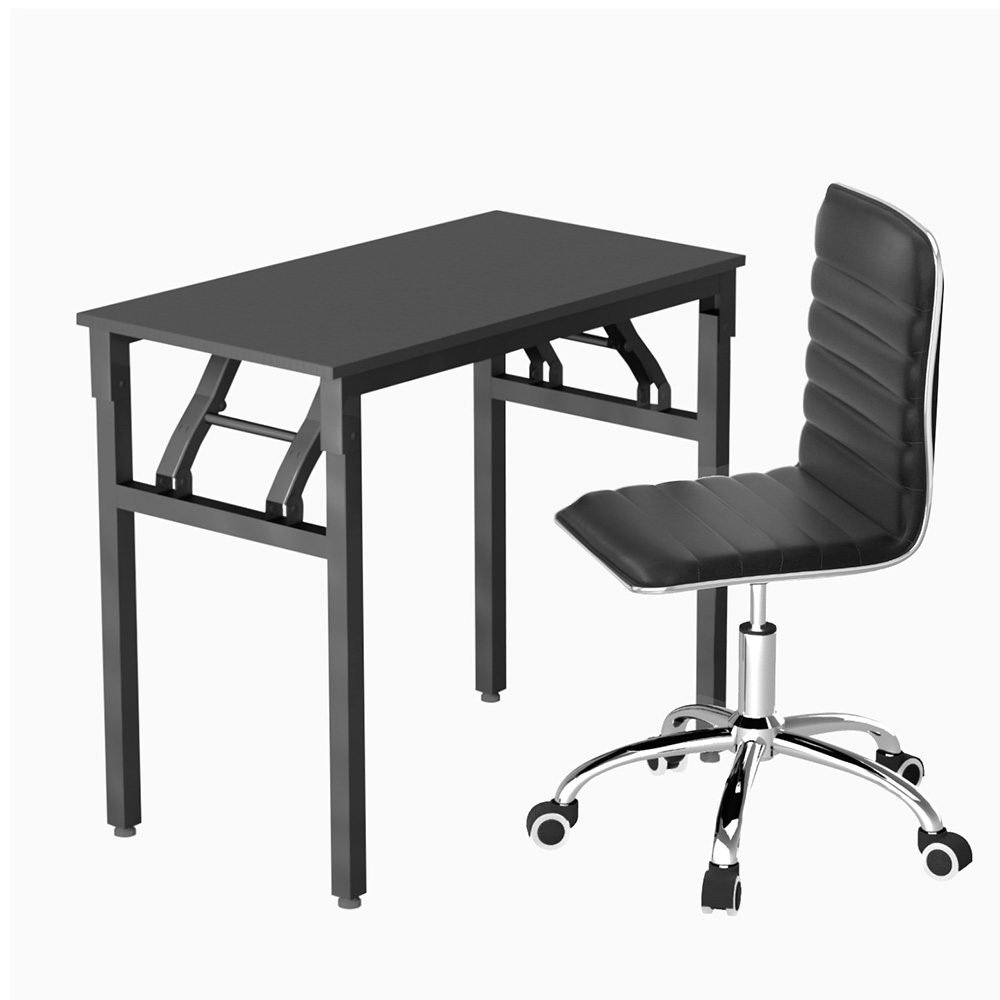 MET-DESK-FD-80-REPL-BK-202505231804-00.jpg Artiss Computer Desk Office Chair PU Leather Set Foldable Home Study Table Black - Image 1