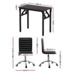 Artiss Computer Desk Office Chair PU Leather Set Foldable Home Study Table Black - Image 2