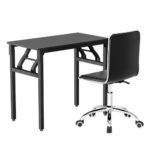 Artiss Computer Desk Office Chair PU Leather Set Foldable Home Study Table Black - Image 3