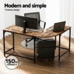 Artiss Computer Desk L-Shape CPU Stand Brown 147CM - Image 4