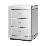 Artiss Bedside Table 3 Drawers Mirrored - PRESIA Silver - Image 8