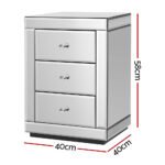 Artiss Bedside Table 3 Drawers Mirrored - PRESIA Silver - Image 2