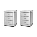 Artiss Set of 2 Bedside Table 3 Drawers Mirrored Glass - PRESIA Silver - Image 8