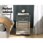 Artiss Set of 2 Bedside Table 3 Drawers Mirrored Glass - PRESIA Silver - Image 4