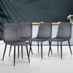 Artiss Dining Chairs Set of 4 Velvet Horizontal Slope Grey - Image 8