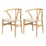 1 Set of 2 Artiss Dining Chairs Wooden Rattan Seat Wishbone Back - Image 7