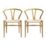 1 Set of 2 Artiss Dining Chairs Wooden Rattan Seat Wishbone Back - Image 3