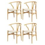 1 Set of 4 Artiss Dining Chairs Wooden Rattan Seat Wishbone Back