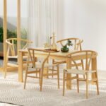 1 Set of 4 Artiss Dining Chairs Wooden Rattan Seat Wishbone Back - Image 7