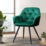 Artiss Dining Chairs Set of 2 Velvet Diamond Tufted Armchair Green - Image 7