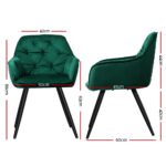 Artiss Dining Chairs Set of 2 Velvet Diamond Tufted Armchair Green - Image 2