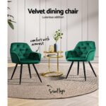 Artiss Dining Chairs Set of 2 Velvet Diamond Tufted Armchair Green - Image 4
