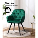 Artiss Dining Chairs Set of 2 Velvet Diamond Tufted Armchair Green - Image 5