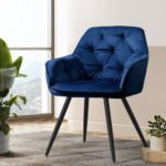 Artiss Dining Chairs Set of 2 Velvet Diamond Tufted Armchair Blue - Image 7