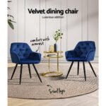 Artiss Dining Chairs Set of 2 Velvet Diamond Tufted Armchair Blue - Image 4