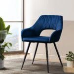 Artiss Dining Chairs Set of 2 Velvet Hollow Armchair Blue - Image 7