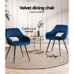 Artiss Dining Chairs Set of 2 Velvet Hollow Armchair Blue - Image 4