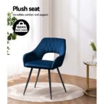 Artiss Dining Chairs Set of 2 Velvet Hollow Armchair Blue - Image 5