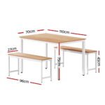 Artiss Dining Table and Chairs Set 3PCS Metal Desk Bench Sets Kitchen Furniture - Image 2