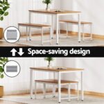 Artiss Dining Table and Chairs Set 3PCS Metal Desk Bench Sets Kitchen Furniture - Image 4