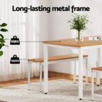Artiss Dining Table and Chairs Set 3PCS Metal Desk Bench Sets Kitchen Furniture - Image 5