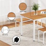 Artiss Dining Table and Chairs Set 3PCS Metal Desk Bench Sets Kitchen Furniture - Image 6