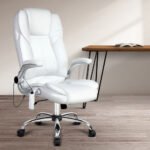 Artiss 8 Point Massage Office Chair PU Leather White - Image 8