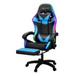 Artiss 6 Point Massage Gaming Office Chair 7 LED Footrest Cyan Blue - Image 7