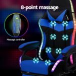 Artiss Gaming Office Chair 12 RGB LED Massage Computer Work Seat Footrest Blue - Image 5