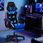Artiss Gaming Office Chair 12 RGB LED Massage Computer Work Seat Footrest Blue - Image 7