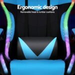 Artiss Gaming Office Chair 12 RGB LED Massage Computer Work Seat Footrest Cyan - Image 4