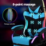 Artiss Gaming Office Chair 12 RGB LED Massage Computer Work Seat Footrest Cyan - Image 5