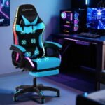 Artiss Gaming Office Chair 12 RGB LED Massage Computer Work Seat Footrest Cyan - Image 7