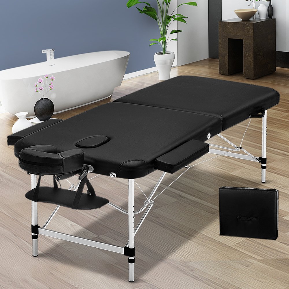 MT-ALUM-2FOLD-BK-70-202502281948-00.jpg Zenses Massage Table 70cm Portable 2 Fold Aluminium Beauty Bed Black - Image 1