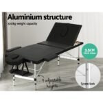 Zenses Massage Table 65cm Portable 3 Fold Aluminium Beauty Bed Black - Image 4