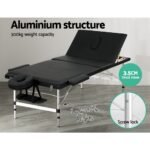 Zenses Massage Table 85cm Portable 3 Fold Aluminium Beauty Bed Black - Image 4