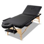 Zenses Massage Table 60cm Portable 3 Fold Wooden Beauty Bed Black - Image 8