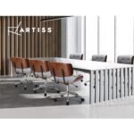 Artiss Wooden Office Chair Fabric Seat Grey - Image 7