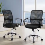 Artiss 2x Mesh Office Chair Mid Back Black - Image 7