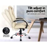 Artiss Executive Office Chair Leather Tilt Beige - Image 6